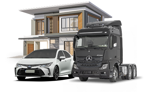 Imagem de um caminhão e um carro